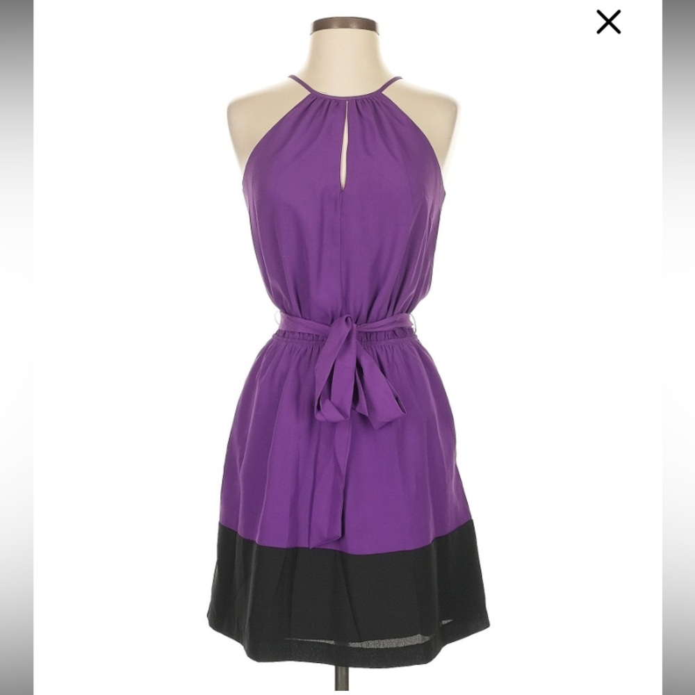 Chic Purple and Black Halter Mini Dress